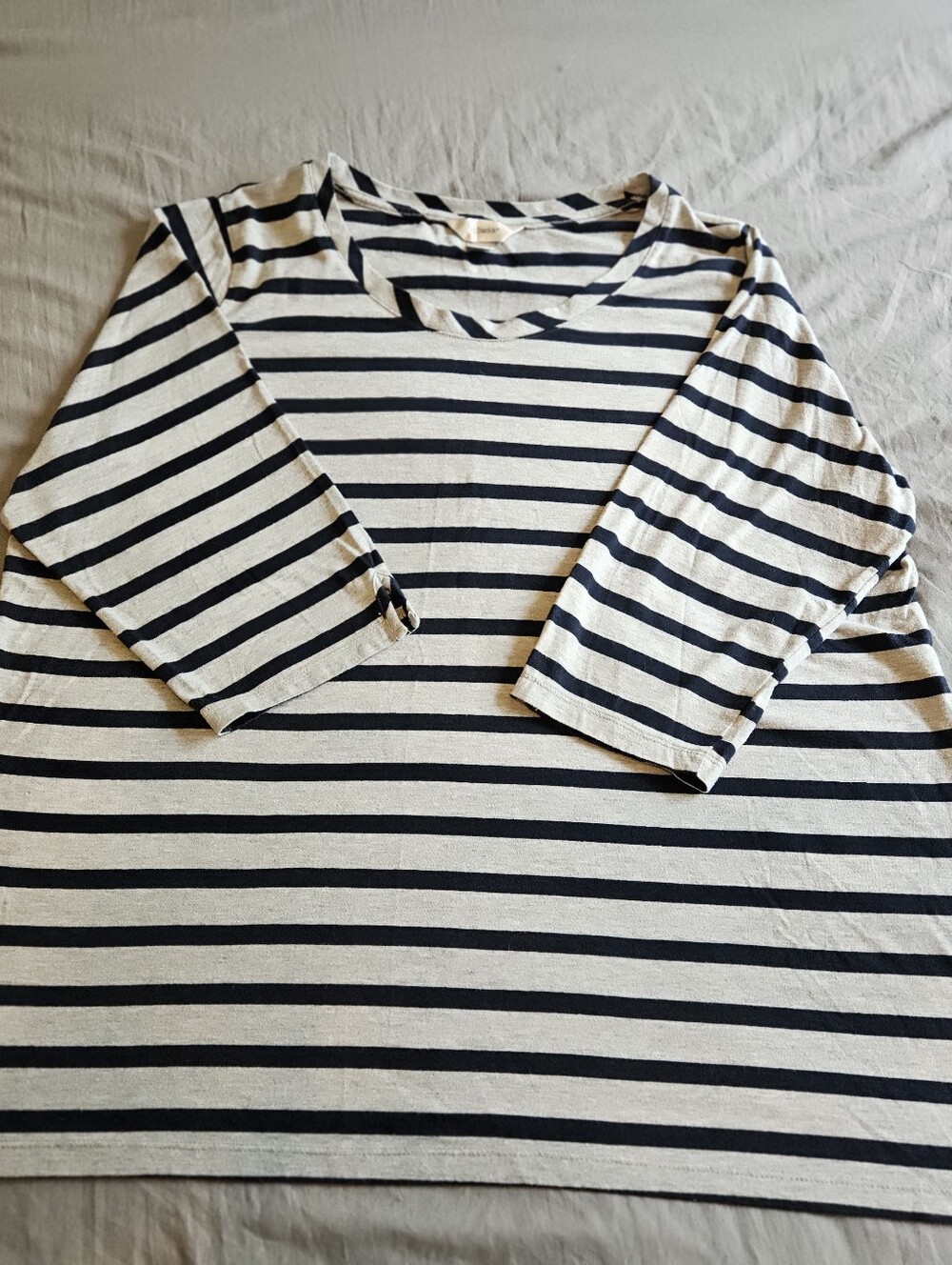 CJ BANKS Striped Boatneck Top in Navy and Grey